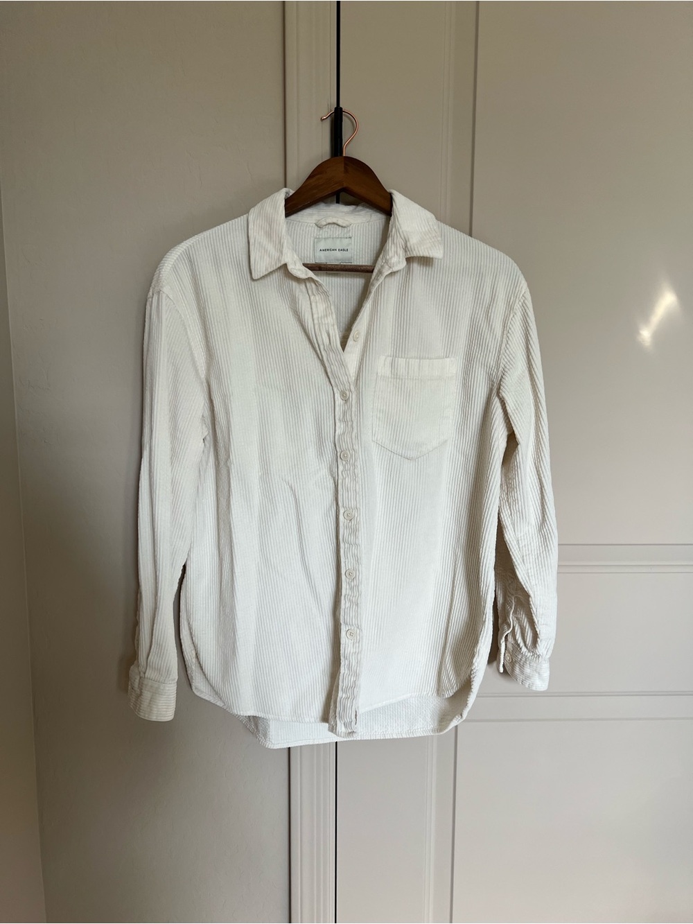 American Eagle Outfitters Cream Corduroy Button-Down Shirt